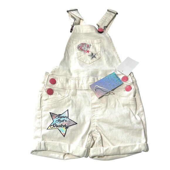 Vigoss Toddler Girls White Stretchy Overalls Size 2T With Pink Buttons & Star Pa - Picture 1 of 6